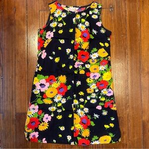 Zip Front 1960’s Mod A-Line Shift Floral Cotton Dress Pop Art HAS POCKET! M